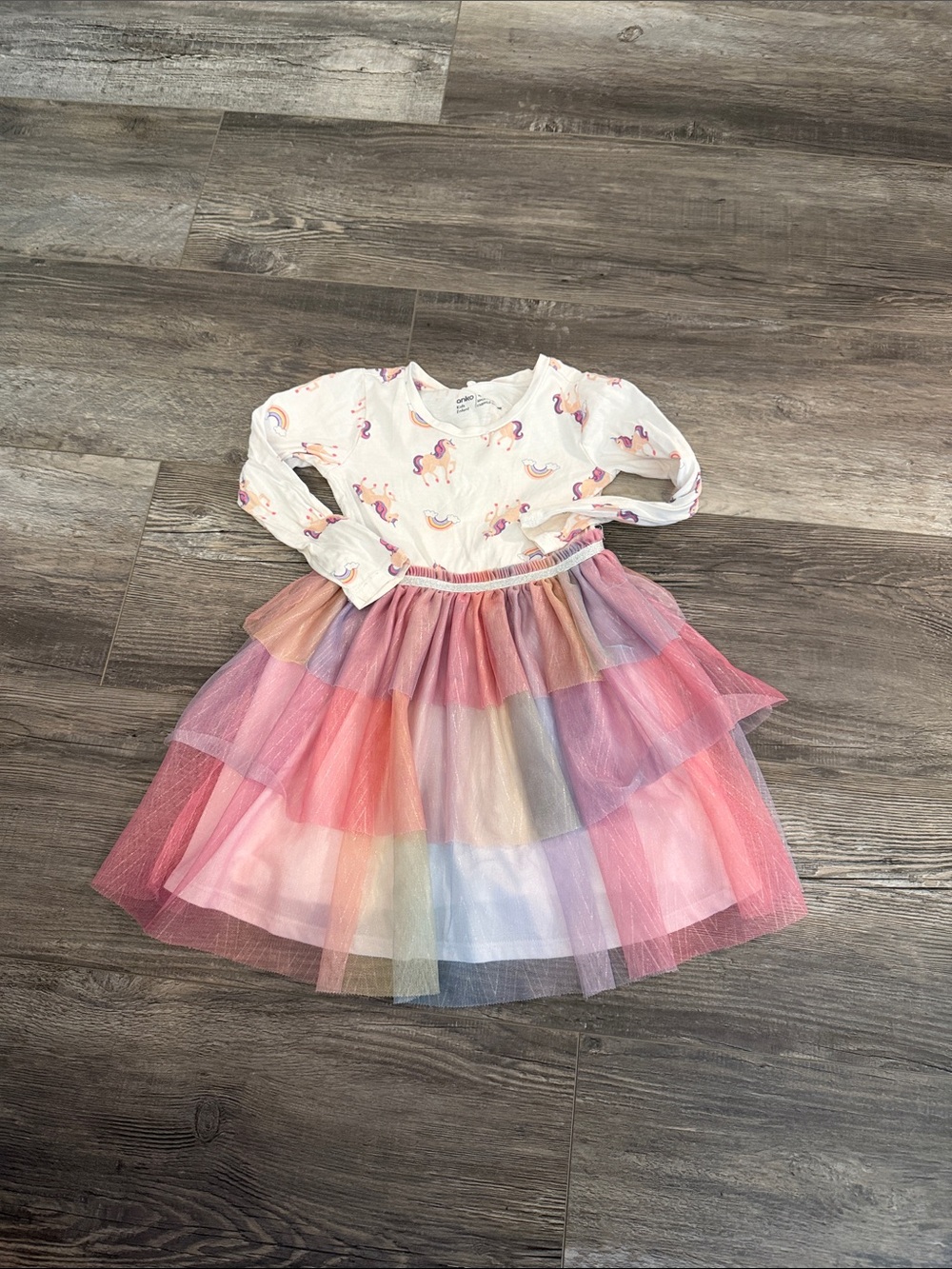 Anko Girls' Rainbow Tulle Layered Dress - Long Sleeve